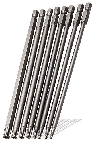Saipor 8pcs Torx Security Head Screw Driver Bit T8-T40, 150mm/6Inch Long | 1/4 Inch Hex Shank Magnetic Star S2 Steel Screwdriver Set Bits