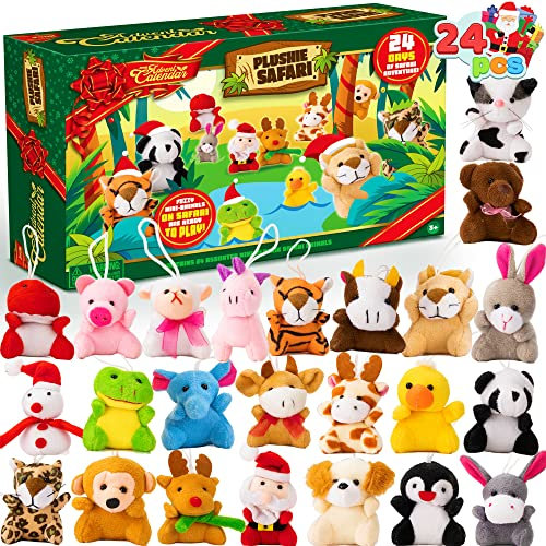 JOYIN 2025 Mini-Adventskalender mit Tierplüsch, Weihnachten, 24 Tage Countdown-Adventskalender mit 24 Tierplüschtieren