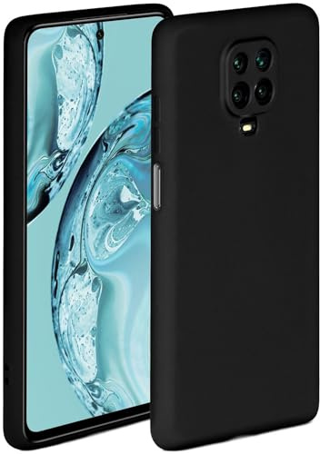 ONEFLOW Funda blanda compatible con el Xiaomi Redmi Note 9 Pro, funda de silicona con borde elevado para protección de pantalla, doble capa, funda suave para teléfono, color negro mate