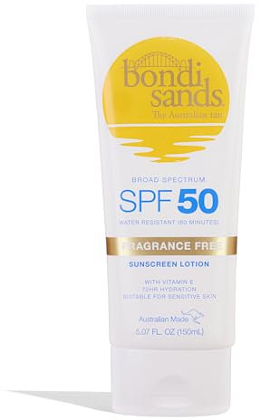 Bondi Sands Fragrance Free Sunscreen Body Lotion SPF 50 | Hydrating Broad Spectrum Protection, Sheer, Water Resistant, Reef Friendly* | 5.07 Oz/150 mL