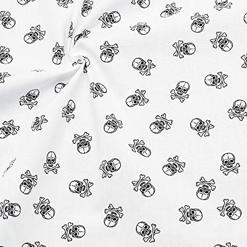STOFFKONTOR Baumwolle Popeline Stoff Totenköpfe mittel - Öko-Tex Standard 100 - Meterware, Weiss - zum Nähen von Hemden, Blusen, Kleidern, Tüchern, Dekorationen