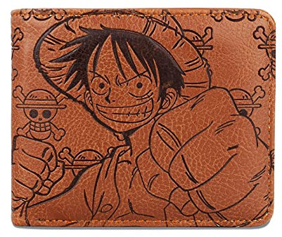 Roffatide Anime Geldbörsen Schlanke Geldbörse aus Kunstleder Kurze Zweifach Gefaltete Brieftasche Kartenhalter Braun A