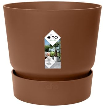 Elho Greenville Rond 47 - Pot De Fleurs avec Un Réservoir d'eau Intégré - Interieur & Extérieur - Plastique 100% Recycle - Ø 47.0 x H 44.0 cm - Marron/Marron Glacé