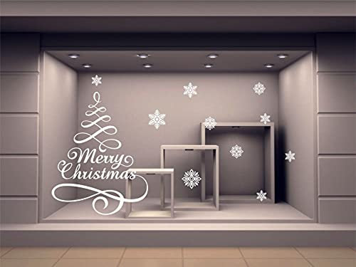vetrofania adesivo vetrina albero natale merry Christmas ADESIVI Fiocco di Neve vetrina negozi natalizia Stickers Finestra Decorazione v05 (bianco)