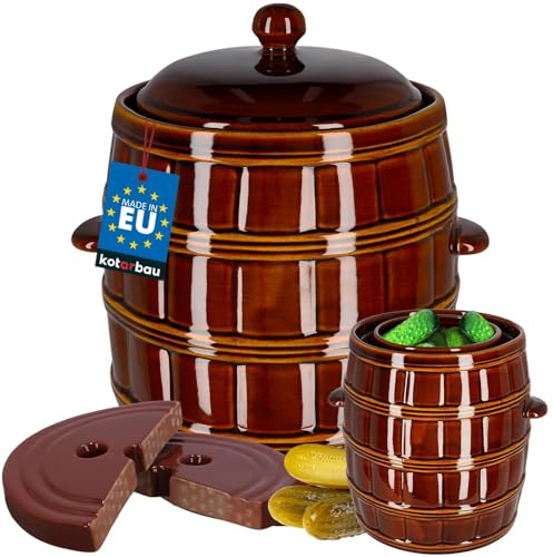 KOTARBAU® Gärtopf 16 L Steinguttopf mit Deckel und Beschwerungsstein Hermetisch Sauerkrauttopf Gurkentopf Keramiktopf Tontopf Einmachtopf Steingut Steinzeuggefäß Braun