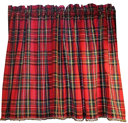 izielad Scheibengardine Kariert Gingham Küchenvorhänge Bistrogardinen landhausstil Kurzstore Küche Rot BxH 135X60CM 53.15X23.62INCH