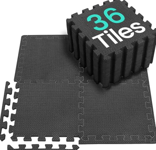 Bodenschutzmatte Fitness Set [31x31cm] - 36 Puzzlematte Sport, EVA Sportmatte Fitnessmatte Rutschfest, Bodenmatte für Fitnessraum&Fitnessgerät, Fallschutzmatten Outdoor&Pool Unterlegmatte