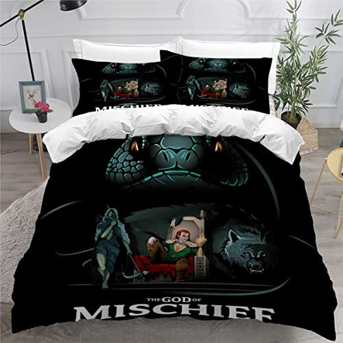 NUYSP Bettwäsche 135x200 Wikinger Bettbezug Set für Kinder 3D Druck Wikinger frecher Gott Loki Bettwäsche Set 3 Teilig mit 2 Kissenbezug Hohe Dichte Mikrofaser Bettbezug mit Reißverschluss