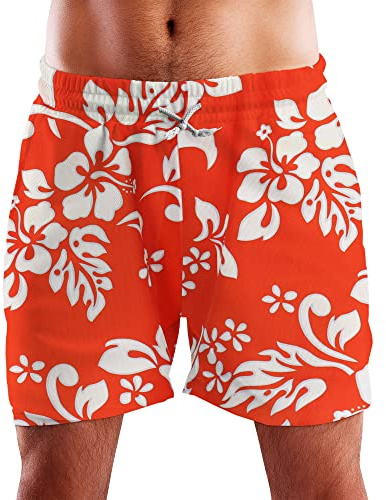 King Kameha Funky Hawaii Bade-Shorts Bade-Hose Mesh-Einsatz Herren Verschluss Kordelzug Casual Leuchtende Farben Hibiscus Blumen Design