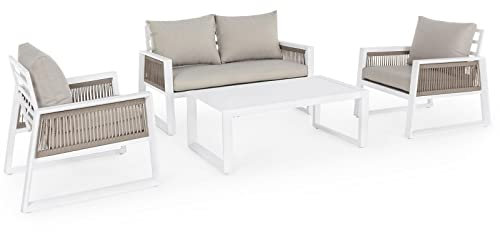 Decorspace Salon de jardin en aluminium avec cordes synthétiques pour extérieur (blanc)