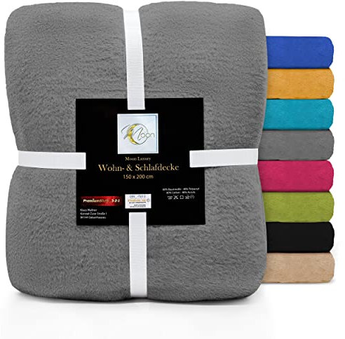Moon Luxury Kuscheldecke, Wohndecke, Uni Decke aus Baumwoll-Mix (60%/40%) ca. 150x200 cm mit geketteltem Rand (anthrazit)
