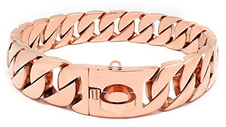 TDHLW Golden Dog Collar with Safety Lock, Heavy Duty Metal Dog Chain Collar, Strong Stainless Steel Gold Dog Collars with Safety Buckle Lock, for Small Medium & Large Dogs,rose gold,45cm/18in
