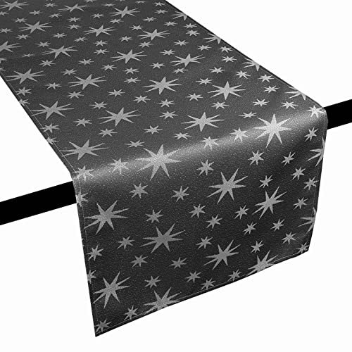 DecoHomeTextil Heimtextilmanufaktur Lurex Tischläufer Sterne Glitzer Weihnachten Christmas Dunkelgrau Rechteckig 40 x 140 cm