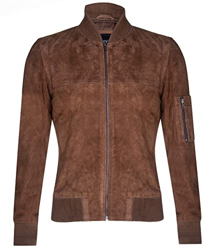 Mens Tobacco Goat Suede Bomber Jacket Real Genuine Leather MA-1 Varsity Retro S