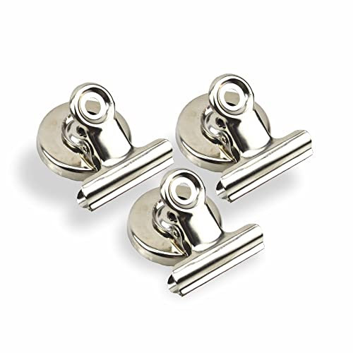 Magnetic Bulldog Clips Stainless Steel Binder Hook Clips Scratch Free Multifunctional Fridge Wall Or Paper Clip Whiteboard Magnet Hinge Clips for Home Office School and Kitchen Pack of (3)