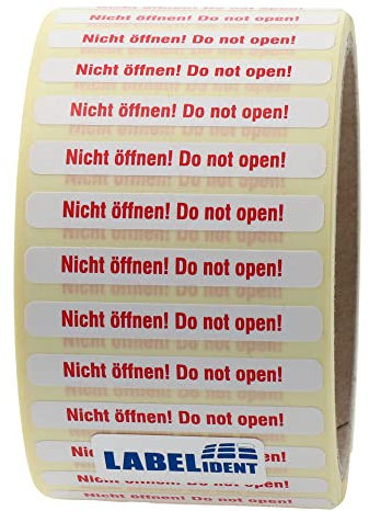 Siegeletiketten 50,8 x 6,35 mm - Nicht öffnen! Do not open! - 1.000 Sicherheitssiegel als Verschlussetiketten auf 1 Rolle(n)