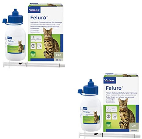 Virbac Feluro | Paquete doble | 2 x 60 ml | Suplemento para gatos | Para apoyar el mantenimiento saludable del tracto urinario | Para la salud celular en caso de estrés oxidativo
