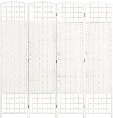 HOMCOM Paravent en Bois 160 x 170 cm séparateur de pièce Pliable 4 Panneaux cloison de séparation Chambre à Coucher Maison intérieur Blanc