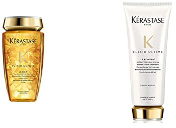 Kérastase | Elixir Ultime, Shampoo Nutriente & Idratante, Per Capelli Secchi & Spenti, 250 ml & Elixir Ultime, Balsamo Nutriente, Per Capelli da Fini a Normali, Fondant, 200 ml