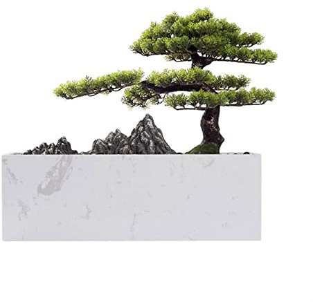 SUNESA Kunstbaum Bonsai Pine Tree Faux Topfpflanzen Welcome Pine Marble Sandbox Bonsai Ornament Indoor Wohnzimmer Eingang Topfpflanze Künstliche Pflanzen
