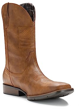 IUV Cowboystiefel für Herren, breiter Westernstiefel, traditionelle amerikanische Flagge, Retro-Stil, quadratische Zehenpartie, Landhaus-Arbeitsstiefel