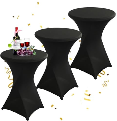 KAYBTNT 3er-Set Stehtisch Hussen Ø 80 cm, Viele Farben, Spandex Stretch Stehtischhussen, Verstärkung im Fußbereich, Elegante Rund Tischdecke für Bistrotisch Hochzeit Cocktail-Party,Schwarz