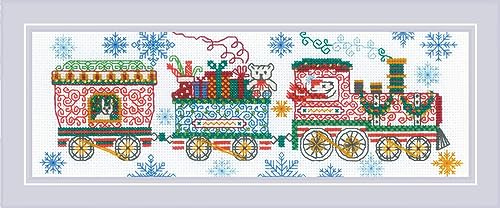 Riolis Auslaufmodell Blackwork Stickset Ferienzug, Zählmuster, 30x10cm