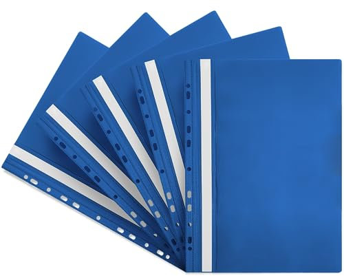 Netuno 5x Schnellhefter Kunststoff Hefter A4 Blau mit Klarsichtdeckel und Beschriftungsfeld gelocht Mappen zum Sortieren Aufbewahren Archivieren ideal für Schule Studium Büro Zuhause