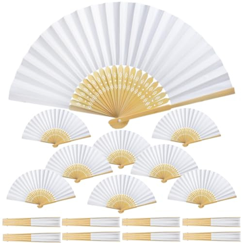 YFZYT 100 Stück Fächer Hochzeit Weiß, Handfächer für Sommer Party DIY