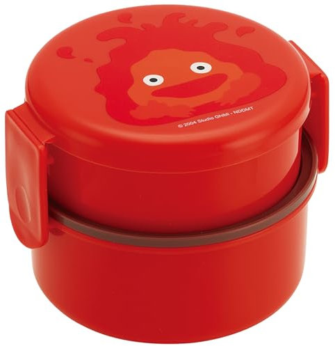 Skater Howl's Moving Castle Lunchbox mit 2 Ebenen, rund, mit Folk (480 ml), authentisches japanisches Design, mikrowellengeeignet, Calcifer