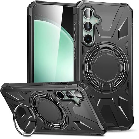 Samsung Galaxy S23 FE 5G Case with Magnetic Bracket Kickstand, Military Grade Hard PC Shell Soft TPU Bumper Shockproof Protective Cover Heavy Duty Phone Case for Samsung Galaxy S23 FE 5G, Black
