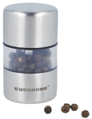 EUROHOME Gewürzmühle aus Edelstahl - Salz und Pfeffermühle mit Keramikmahlwerk - Mini Salz- und Pfefferstreuer 5,2 cm mit praktischem Blickfenster - Salzmühle als unverzichtbarer Küchenhelfer