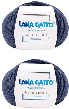 Strickgarn 100% reine Merino-Schurwolle Extra-Fine, line Super Soft von Lana Gatto Made in Italy, hochwertiges Garn zum Häkeln und Handstricken, 100g 250 Meter, (Blau - 13856, 2)