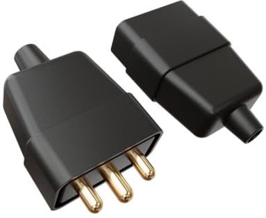 rhinocables 3 Pin In-Line Mains Power Adapter, Rubber Connector Weather-resistant Design, Durable Electrical Plug for Home, Office, and DIY Projects (Black)