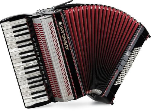 Alpenklang Pro Akkordeon IV 96 CM - 38 Diskant-Tasten aus Perlmutt, 10 Register, 96 Bässe, 4-chörig, Cassotto, Doppeltremolo, A Mano-Stimmplatten, inkl. Koffer und Riemen