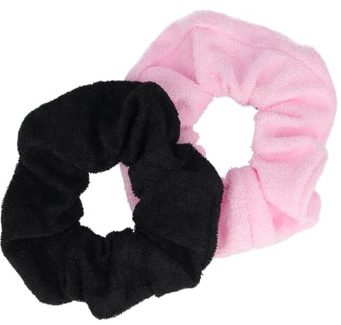 PARSA Beauty Scrunchie mehrfarbig Frottee 2 Stück (schwarz & rosa) – Hair Styling Accessories Zopfgummi – Haargummis Mädchen – Haargummis Damen – Hair Gummies