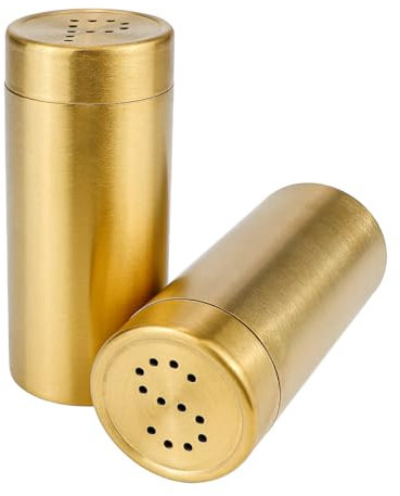 DOERDO Salt and Pepper Shaker 2 Pcs Stainless Steel Spice Jars Seasoning Dispenser for Salt Sugar Spice Pepper, Gold, 3.5 Inch