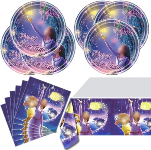 Wish Vaisselle d'anniversaire Cartoon, Wish Vaisselle de Fête, Kit Comprend Assiettes en Papier Serviettes Décoration de Table Wish Party Supplies pour 10 Invités (Violet)