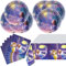 Wish Vaisselle d'anniversaire Cartoon, Wish Vaisselle de Fête, Kit Comprend Assiettes en Papier Serviettes Décoration de Table Wish Party Supplies pour 10 Invités (Violet)