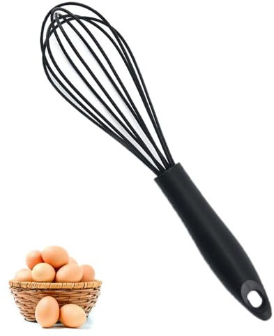 Fouet manuel en silicone sans BPA pour la cuisson, la cuisine, le fouet, le mélange, le battement (noir)