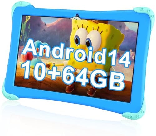 EagleSoar Kinder Tablet 10 Zoll, Android 14 mit Octa-Core-Prozessor, für Kinder im Alter von 3-12 Jahren, 10GB RAM + 64GB ROM, mit Lernsoftware für Kinder und Kindersicherung (Blau)