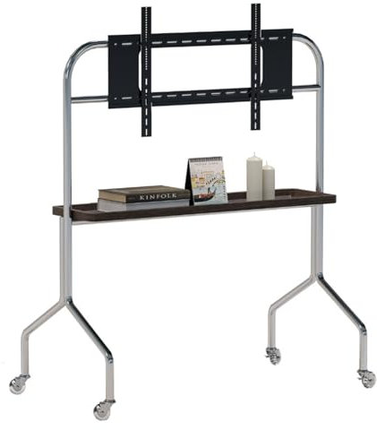 Boden-TV-Ständer Boden-TV-Ständer mit Medienablage for bis zu 220 Pfund, mobiler TV-Wagen for LED-LCD-Flachbildfernseher mit weniger als 75 Zoll, höhenverstellbar, tragbar mit Rollen Höhenverstellbare