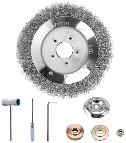 FENGQ Unkrautbürste Freischneider, Wildkrautbürste für Motorsense, 25,4mm Bohrung, Stahlbürste mit Montagewerkzeuge, Ersatztrimmaufsatz für Rasentrimmer zur Effektiven Unkraut und Moos, 6 Zoll