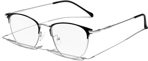 KANASTAL Silver Blue Light Glasses Womens Metal Blue Light Blocking Glasses Mens Computer Screen Bue Astigmatism Filter Anti Glare Gaming TV - Silver Frame Clear Lens