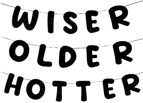 Qianyu Happy Birthday Banner Older Wiser Hotter Banner Rosa Glitzer Alphabet Deko Set Birthday Party Junggesellenabschied Dekorationen Ideen Zubehör Geschenke Gefälligkeiten