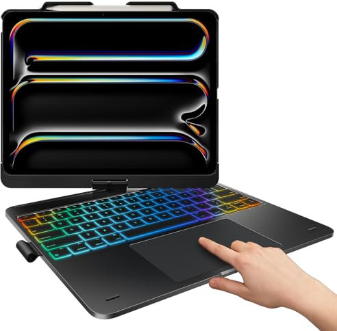 typecase Custodia con tastiera per iPad Pro 13 (M4) e iPad Air 13 (M3/M2, 2025/2024), Trackpad, rotazione a 360°, wireless, retroilluminata a 11 colori per iPad Pro 12,9 (6a/5a/4a/3a generazione),
