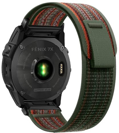 SumRioo QuickFit 26 mm Armband für Garmin Fenix 8/8 Solar 51 mm/7X Pro/7X/6X Pro/6X/5X Plus/5X/3/3HR, Nylon Trail Loop Uhrenarmband für Garmin Tactix 8 51 mm, Enduro 3, Epix 2 Pro, Grün/Orange