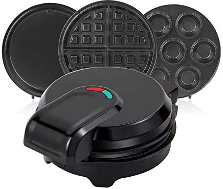 Gofrera 3 en 1, Placas Desmontables, Máquina de Plancha para Pizza, Tarta de Huevo, Gofres, Recubrimiento Antiadherente, Sartén Eléctrica Multifunción, Sartén, Desayuno Rápido, Herramienta de Cocina