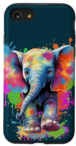 Hülle für iPhone SE (2020) / 7 / 8 Bunter Elefant Aquarell Farbspritzer Tierkunst