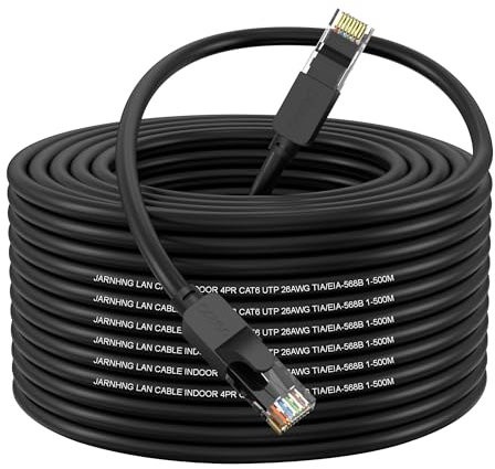 JARNHNG Cable Ethernet de Clase 6 75m, Cable de Lnternet de Alta Velocidad Lnterior/Exterior de 10 Gbps, Saltador Lan RJ45 Negro, Adecuado Para Juegos, Computadoras, Routers, able de red Ethernet